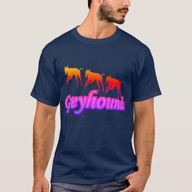 Running Greyhound Trio Silhouette Rainbow T Shirt (Framsida)