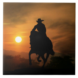 Running Horse and Cowboy Art Tile Kakelplatta