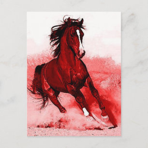 Running Horse Browny Red Artwork Postcard Vykort