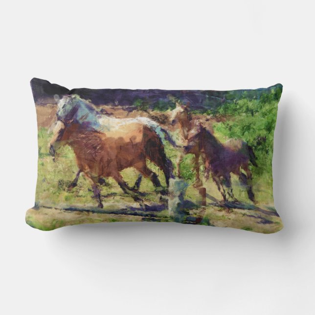 Running Horse Herd Horse-älskare Mojo Pillow Lumbarkudde (Framsida)