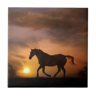 Running Horse in Sunrise Art Tile Kakelplatta