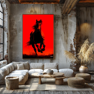 Running Horse Poster - Black Silhouette på Red