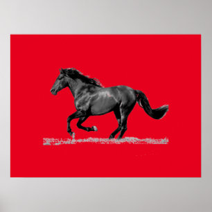 Running Horse Red Grått Pop Art Poster