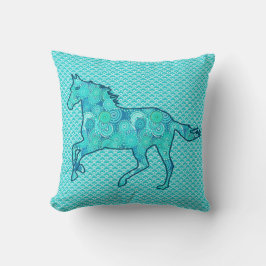 Running Horse Silhouette, Turcos och Aqua Kudde