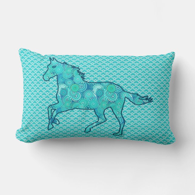 Running Horse Silhouette, Turcos och Aqua Lumbarkudde (Framsida)