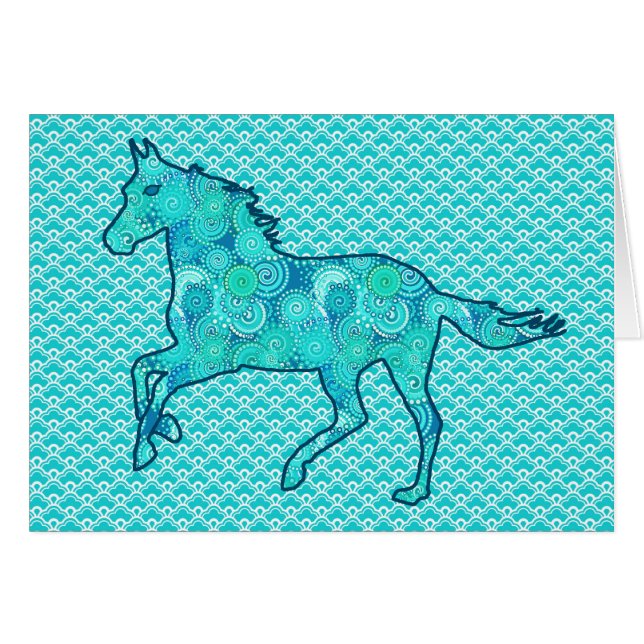Running Horse Silhouette, Turcos och Aqua OBS Kort (Framsidan Horizontal)