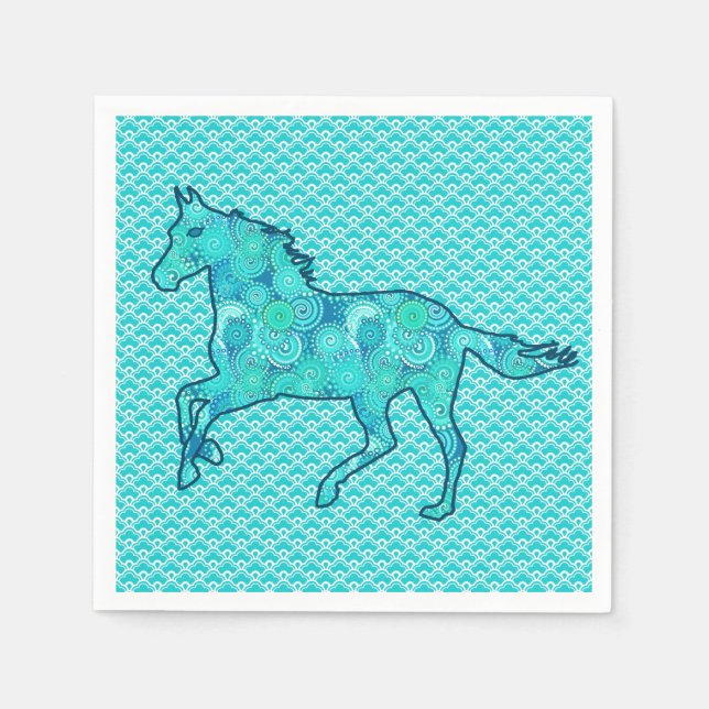 Running Horse Silhouette, Turcos och Aqua Pappersservett (Framsidan)
