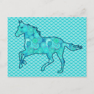 Running Horse Silhouette, Turcos och Aqua Vykort