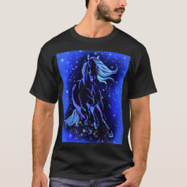 Running Horse T-Shirt Blue Moonlight Starry Night