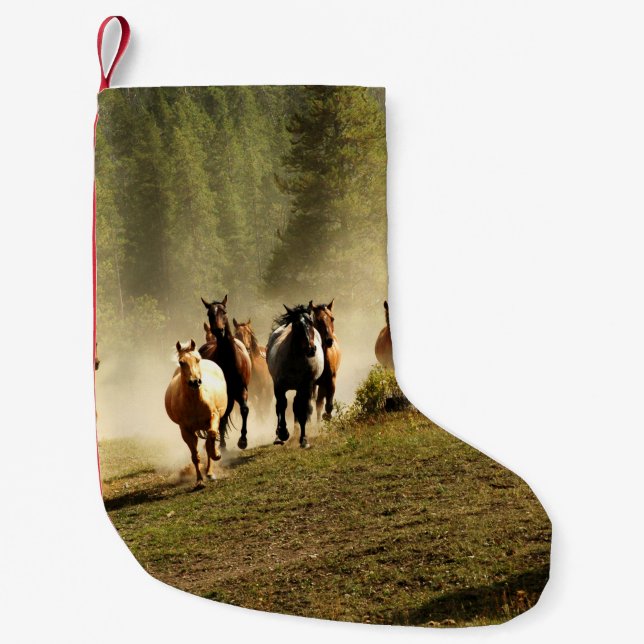 Running horses on Montana ranch Liten Julstrumpa (Framsidan)