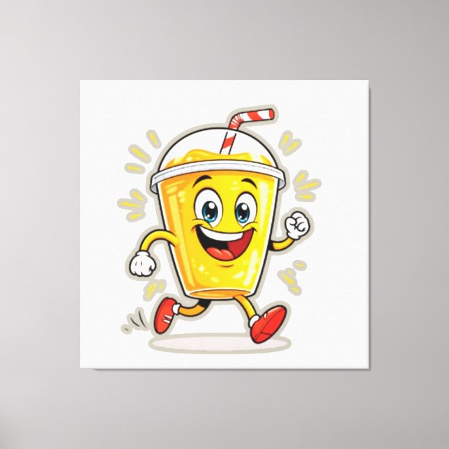 **Running Juice Cup Cartoon – Fun Street Drink Cha Canvastryck (Framsida)