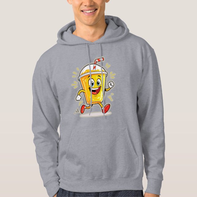 **Running Juice Cup Cartoon – Fun Street Drink Cha Hoodie (Framsida)