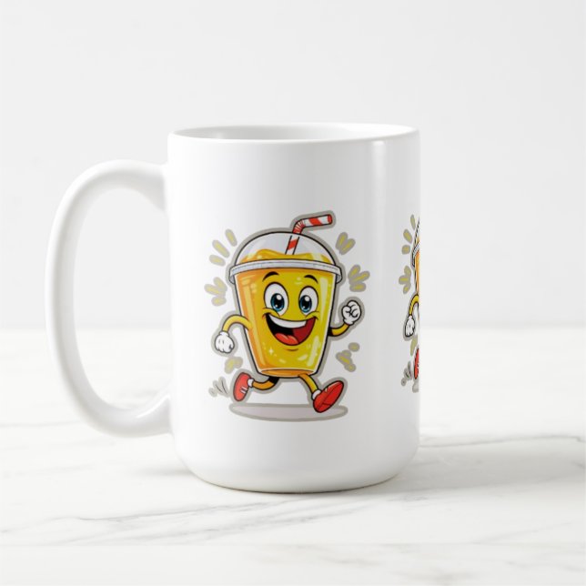 **Running Juice Cup Cartoon – Fun Street Drink Cha Kaffemugg (Vänster)