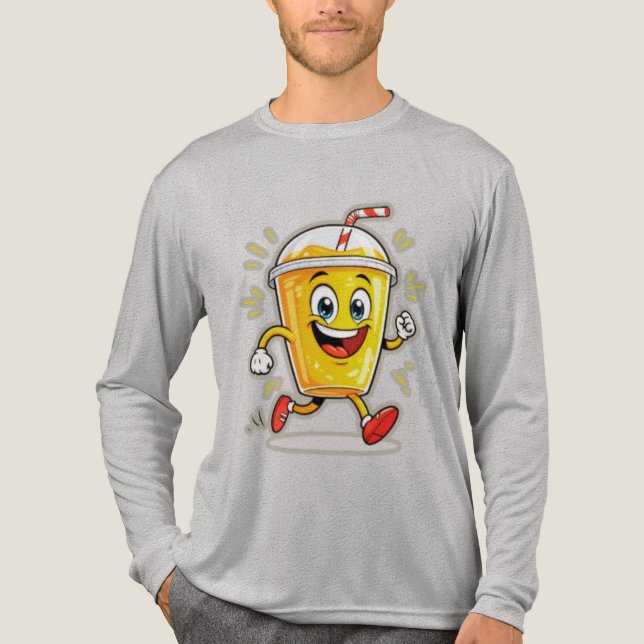 **Running Juice Cup Cartoon – Fun Street Drink Cha T Shirt (Framsida)