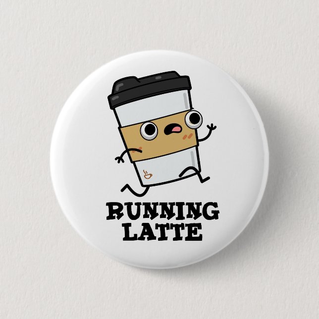 Running Latte Funny Coffee Pun Knapp (Framsida)