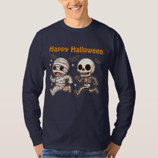 Running Mummy & Skeleton - Cute Halloween Duo T Shirt
