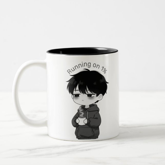 Running on 1 Percent Relatable Chibi Coffee Illust Två-Tonad Mugg (Vänster)