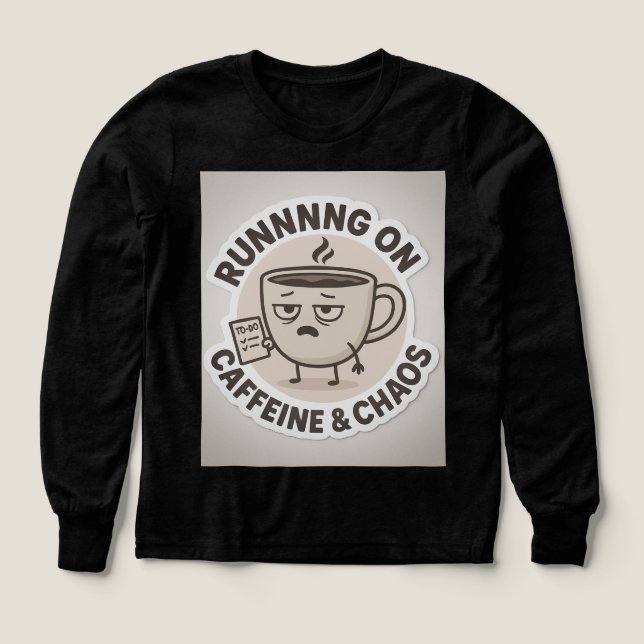 Running on Caffeine & Chaos Funny Coffee Sticker T Shirt (Design framsida)