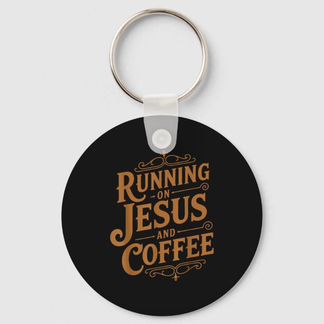 Running On Jesus And Coffee Funny Faith And Caffei Nyckelring (Framsida)
