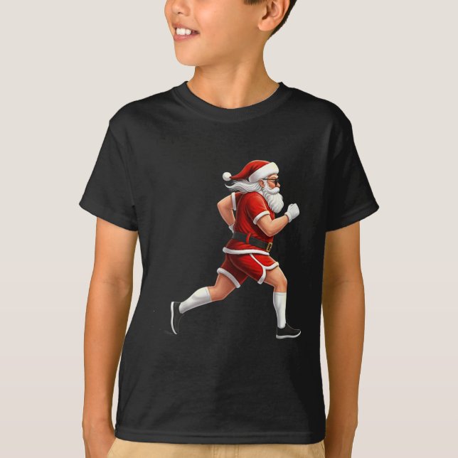 Running Santa Christmas Graphic Runner Run Maratho T Shirt (Framsida)