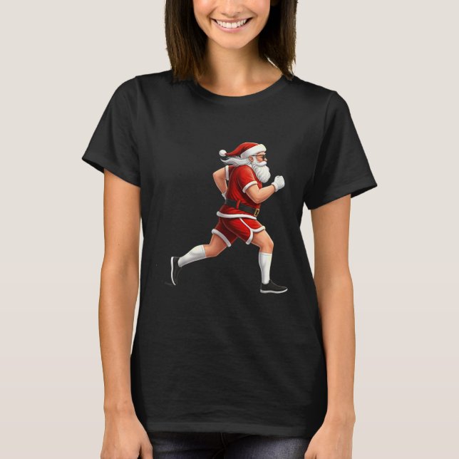Running Santa Christmas Graphic Runner Run Maratho T Shirt (Framsida)