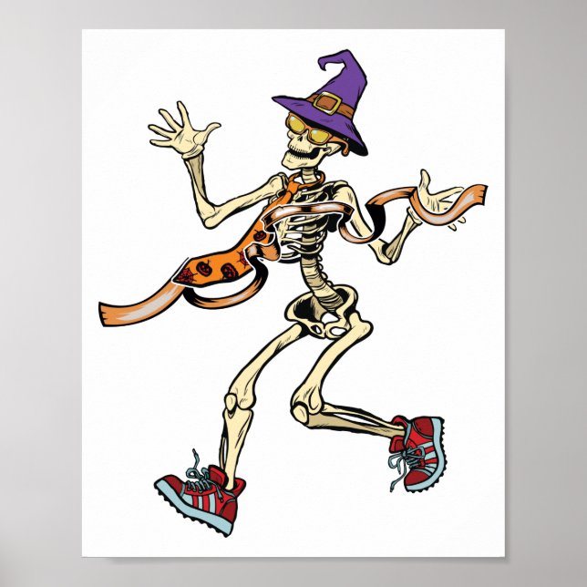 Running Skeleton Halloween Funny Runners Sport Poster (Framsidan)