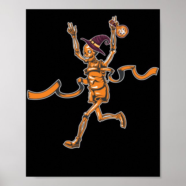 Running Skeleton Runners Funny Halloween Sport Poster (Framsidan)