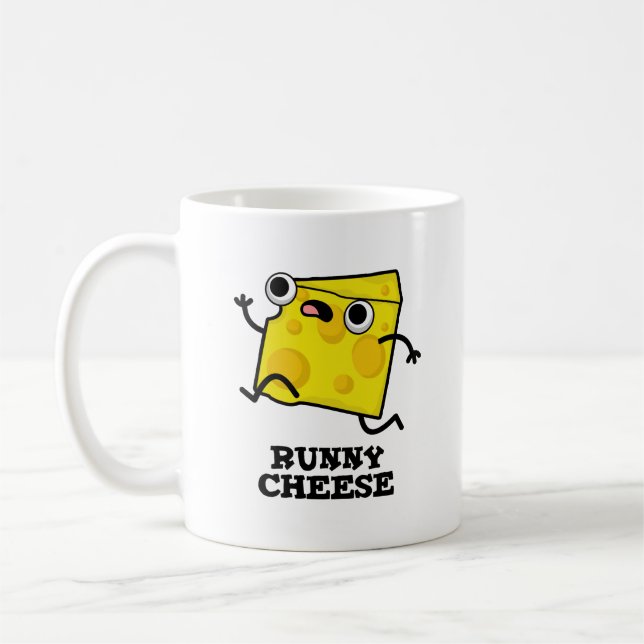 Runny Cheese Funny Food Pun Kaffemugg (Vänster)