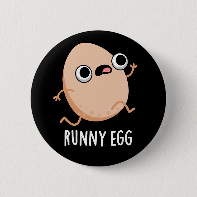 Runny Egg Funny Food Pun Mörk BG Knapp (Framsida)