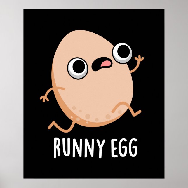 Runny Egg Funny Running Egg Pun Mörk BG Poster (Framsidan)