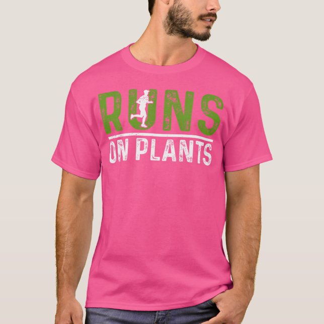 Runs On Plants Vegan Runner Vegetarian Running Mar T Shirt (Framsida)