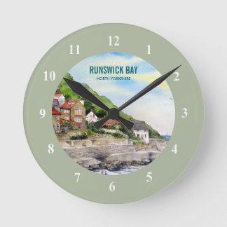 Runswick Bay North Yorkshire England Akvarell Rund Klocka