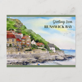 Runswick Bay Yorkshire England Watercolor Painting Vykort