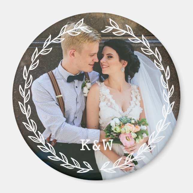 Runt antikt rammonogrammerat foto magnet (Framsidan)