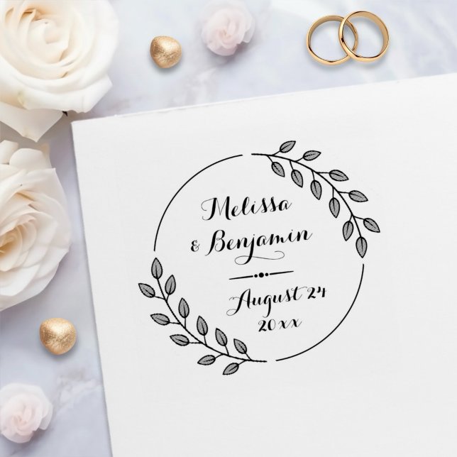 Runt blad Krans Bröllop Save the Date Självfärgande Stämpel (Skapare uppladdad)
