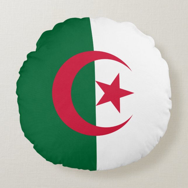 Runt Dekorativ kudde med flagga Algeriet (Framsidan)