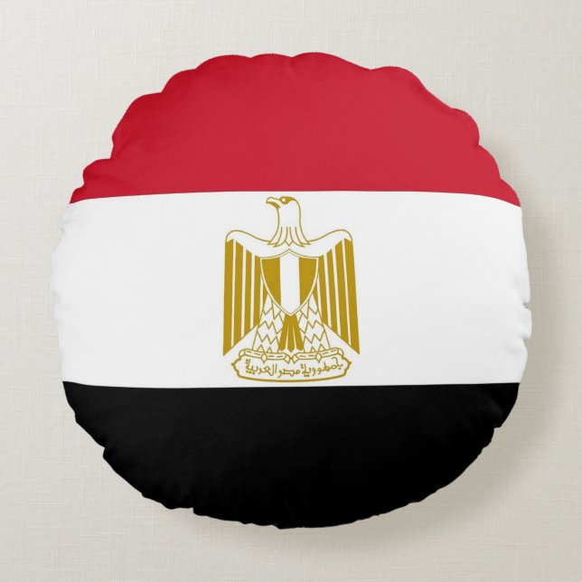 Runt Dekorativ kudde med flagga av Egypten (Framsidan)