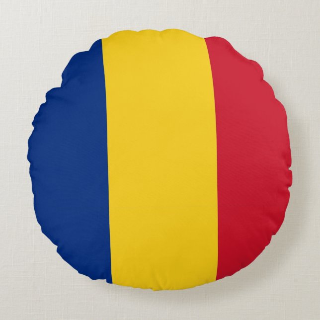 Runt Dekorativ kudde med flagga av Rumänien (Framsidan)
