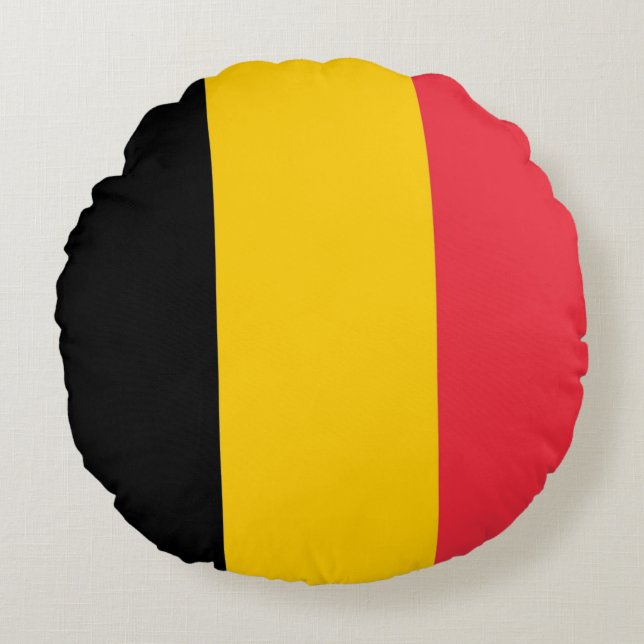 Runt Dekorativ kudde med flagga Belgien (Framsidan)