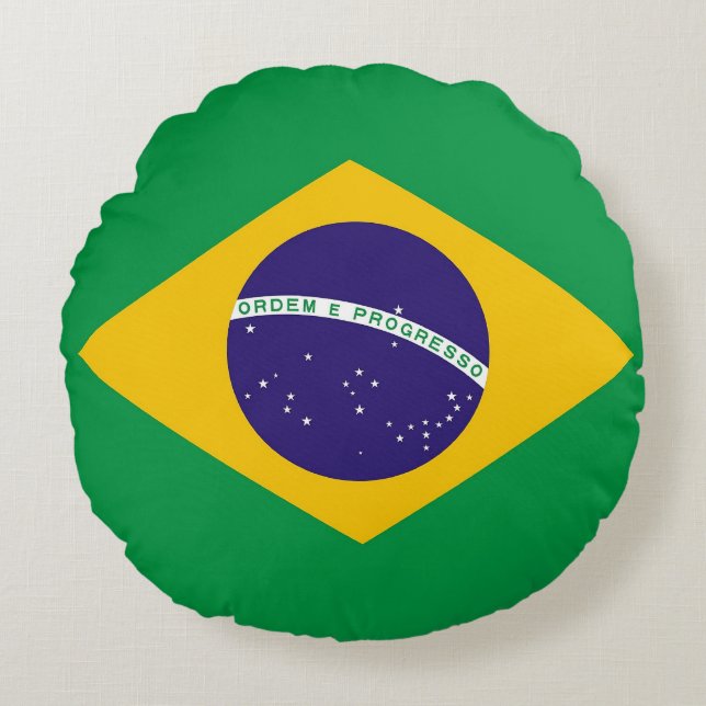 Runt Dekorativ kudde med flagga i Brasilien (Framsidan)