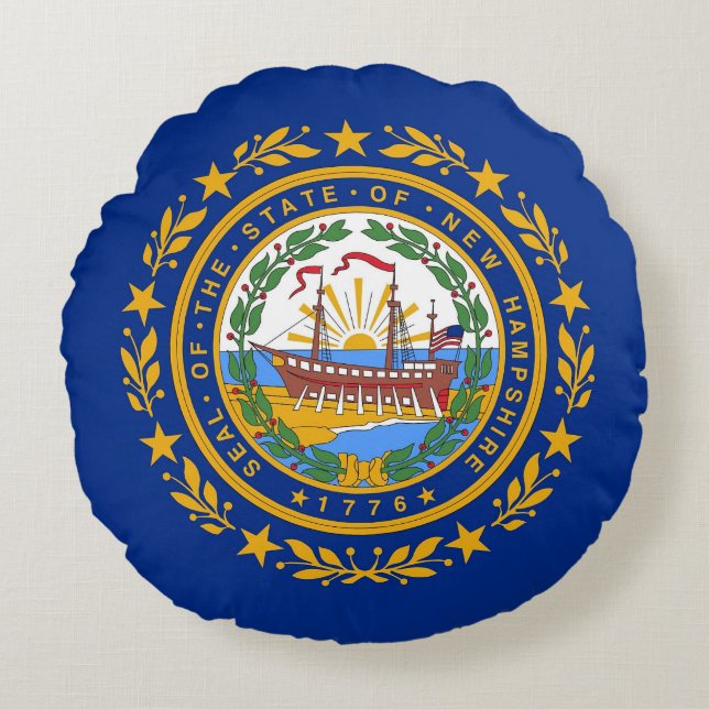 Runt Dekorativ kudde med flagga i New Hampshire (Framsidan)