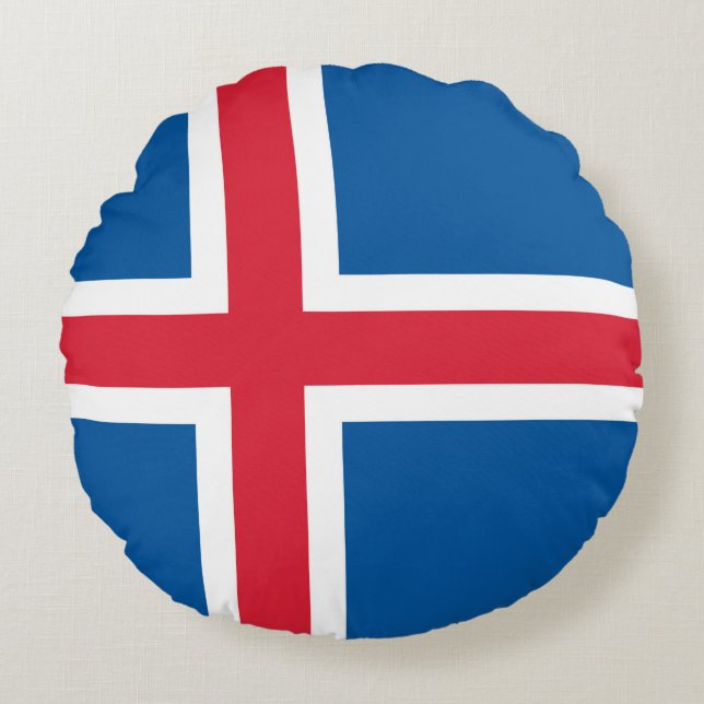 Runt Dekorativ kudde med flagga Island (Framsidan)