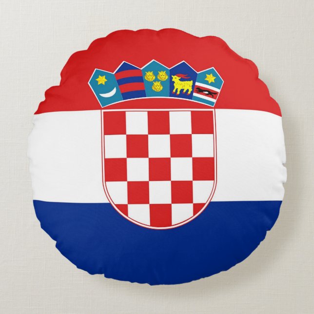 Runt Dekorativ kudde med flagga Kroatien (Framsidan)