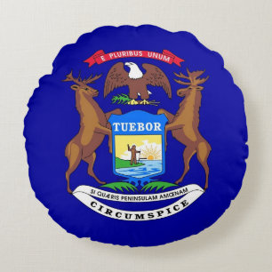 Runt Dekorativ kudde med flagga Michigan, USA