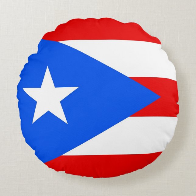 Runt Dekorativ kudde med flagga Puerto Rico (Framsidan)