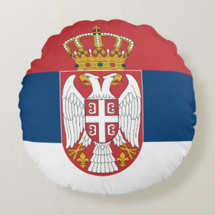 Runt Dekorativ kudde med flagga Serbien