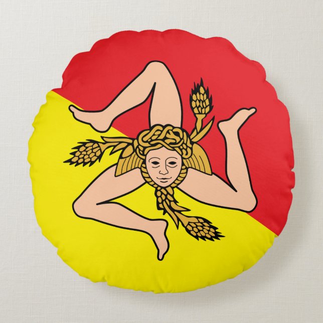 Runt Dekorativ kudde med flagga Sicilien, Italien (Framsidan)