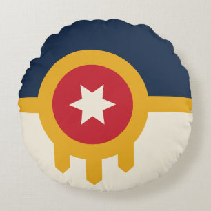 Runt Dekorativ kudde med flagga Tulsa, Oklahoma