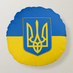 Runt Dekorativ kudde med flagga Ukraina