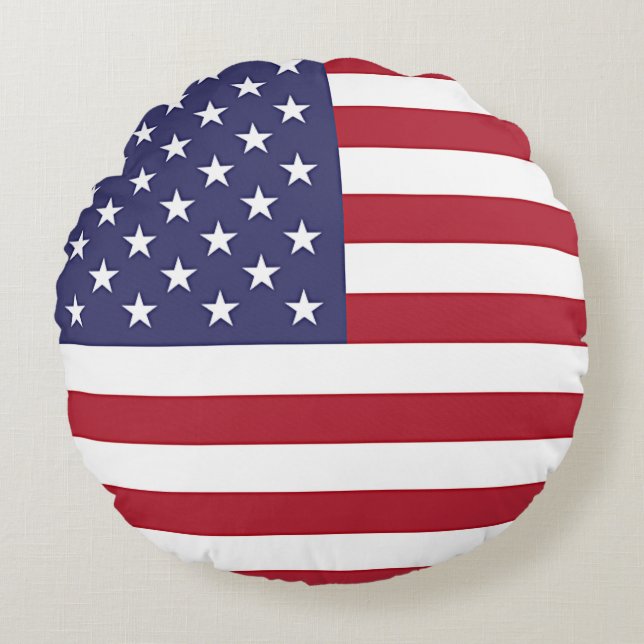 Runt Dekorativ kudde med flagga USA (Framsidan)